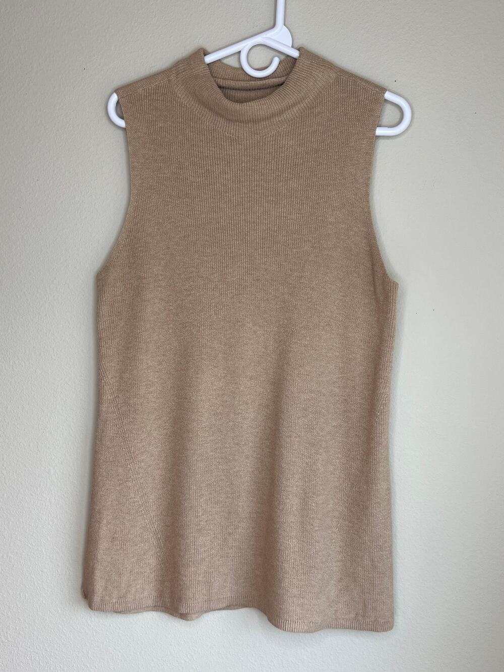 Chicos 2 Camel Tan Sleeveless Mock Neck Knit Sweater Shell Tank Top Size Large